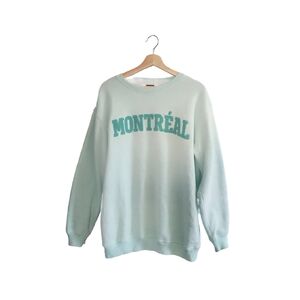 MONTREAL Crewneck Sweatshirt - Mint Green Cozy Fleece Lined Varsity Style Size L